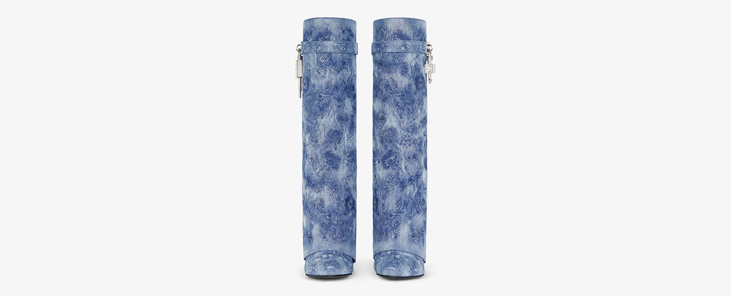 Shark Lock Embroidered Denim Boots