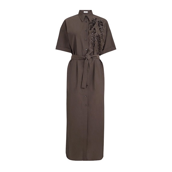Robe en popeline de coton technique avec broderie Dazzling Seabed