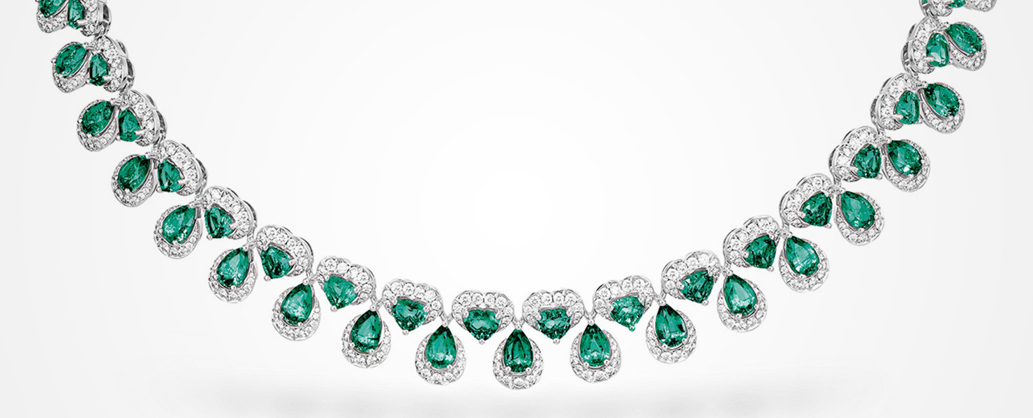 Diamond and emerald  necklace and ring, Precious Lace Collection