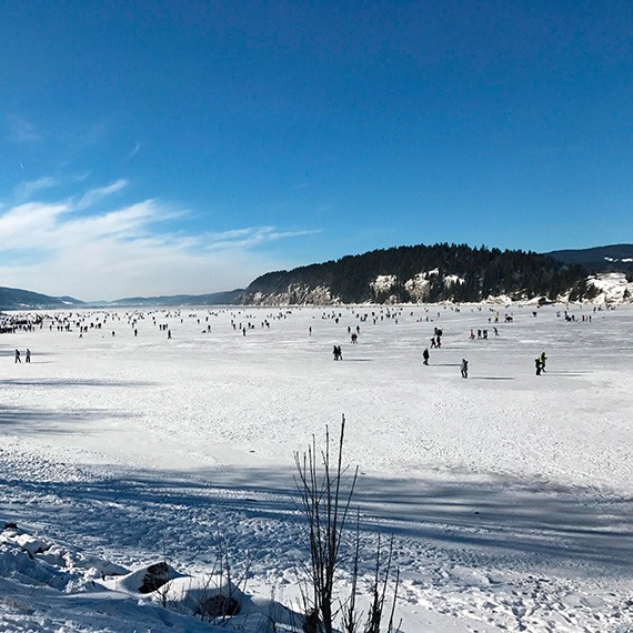 Ice skating on frozen lakes