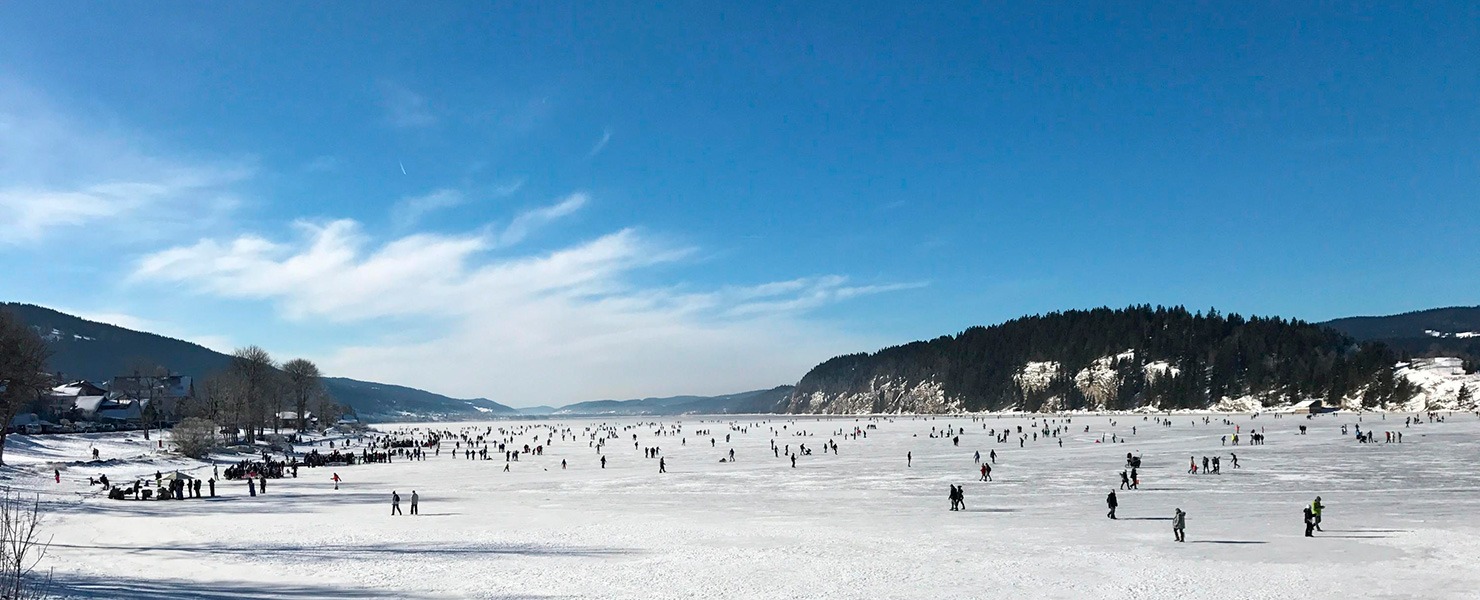Ice skating on frozen lakes