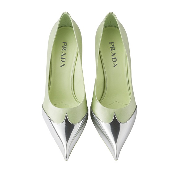 Satin and metallic leather pumps